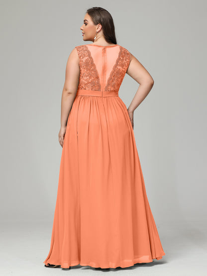 A-Line Bateau Plus Size Chiffon Bridesmaid Dresses