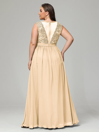 A-Line Bateau Plus Size Chiffon Bridesmaid Dresses