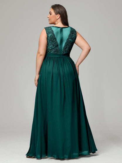 A-Line Bateau Plus Size Chiffon Bridesmaid Dresses