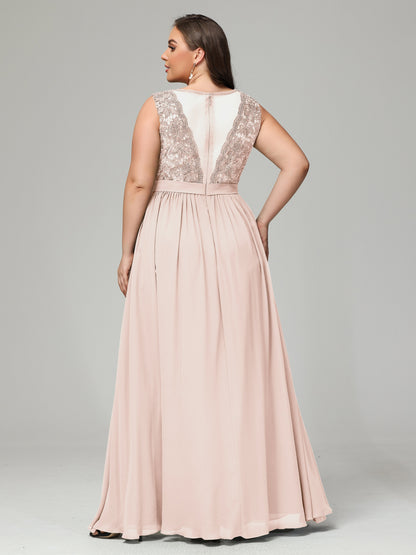 A-Line Bateau Plus Size Chiffon Bridesmaid Dresses