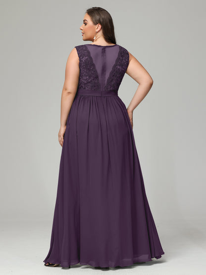 A-Line Bateau Plus Size Chiffon Bridesmaid Dresses