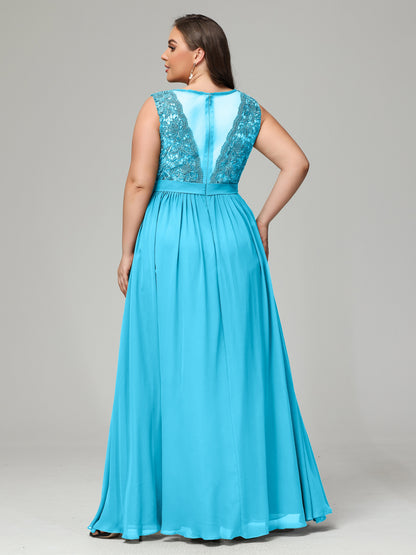 A-Line Bateau Plus Size Chiffon Bridesmaid Dresses