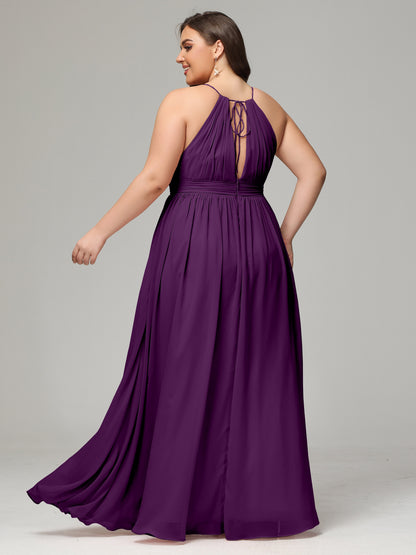 Floor Length Halter Plus Size Split Chiffon Bridesmaid Dresses