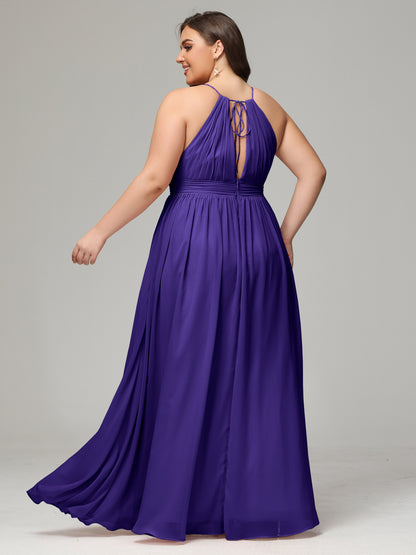 Floor Length Halter Plus Size Split Chiffon Bridesmaid Dresses