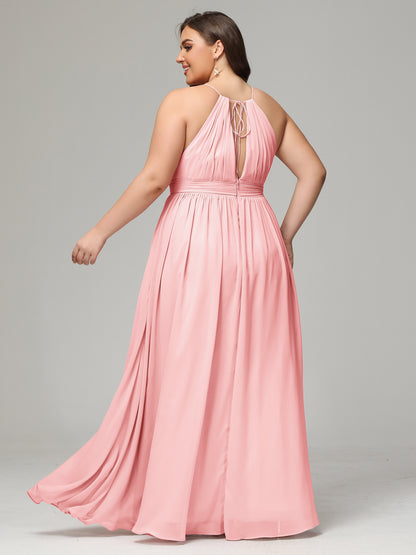 Floor Length Halter Plus Size Split Chiffon Bridesmaid Dresses