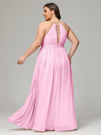 Floor Length Halter Plus Size Split Chiffon Bridesmaid Dresses