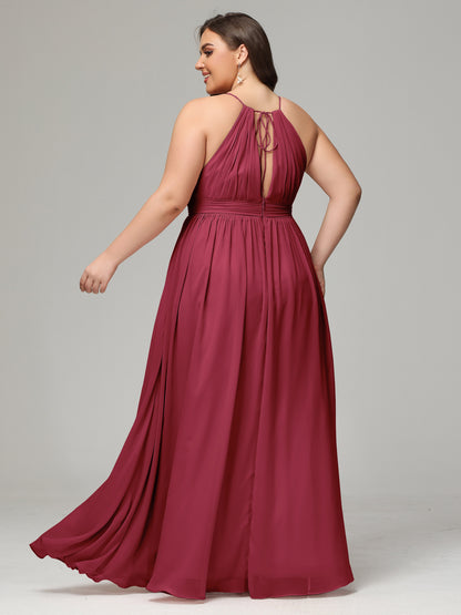Floor Length Halter Plus Size Split Chiffon Bridesmaid Dresses