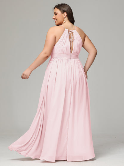 Floor Length Halter Plus Size Split Chiffon Bridesmaid Dresses