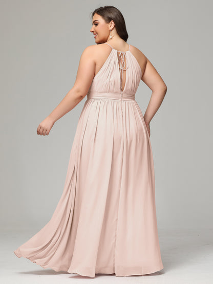 Floor Length Halter Plus Size Split Chiffon Bridesmaid Dresses