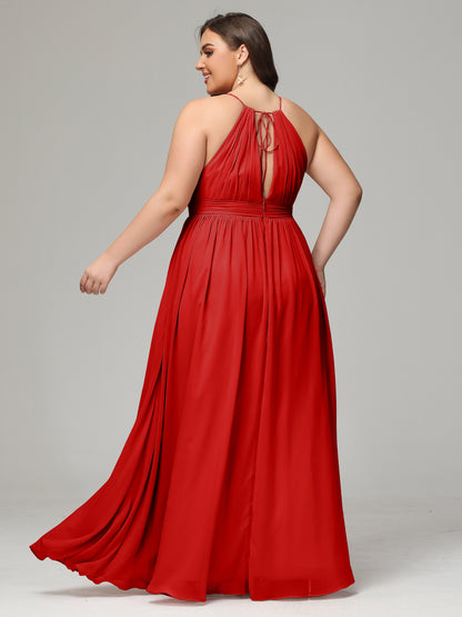 Floor Length Halter Plus Size Split Chiffon Bridesmaid Dresses