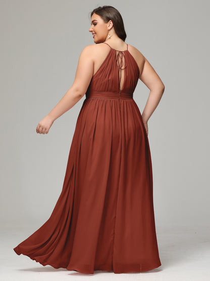 Floor Length Halter Plus Size Split Chiffon Bridesmaid Dresses