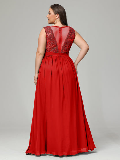 A-Line Bateau Plus Size Chiffon Bridesmaid Dresses