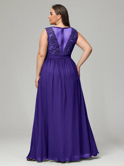 A-Line Bateau Plus Size Chiffon Bridesmaid Dresses