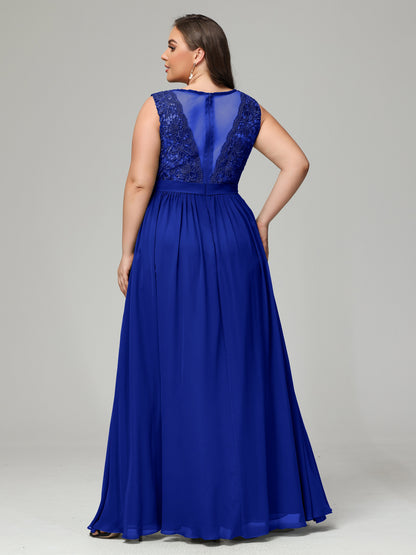 A-Line Bateau Plus Size Chiffon Bridesmaid Dresses