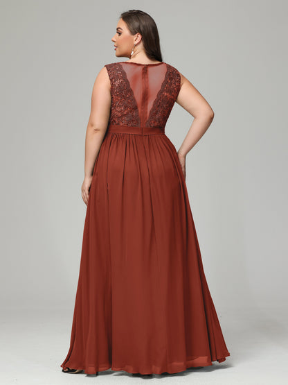A-Line Bateau Plus Size Chiffon Bridesmaid Dresses