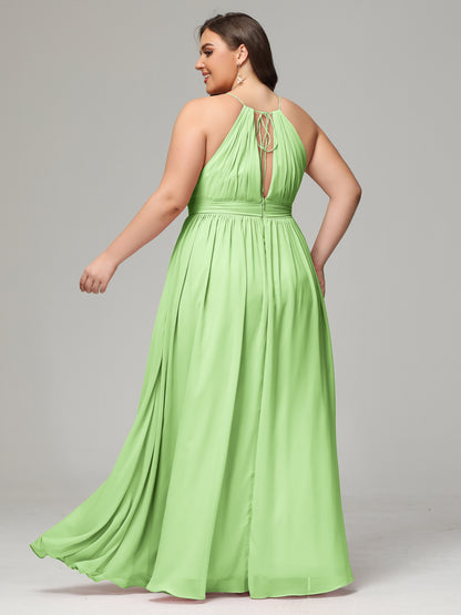 Floor Length Halter Plus Size Split Chiffon Bridesmaid Dresses