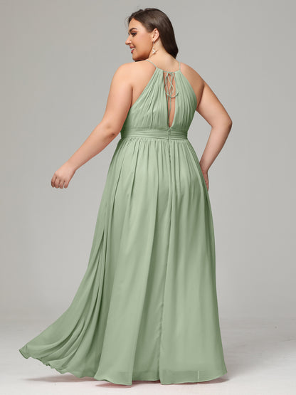 Floor Length Halter Plus Size Split Chiffon Bridesmaid Dresses