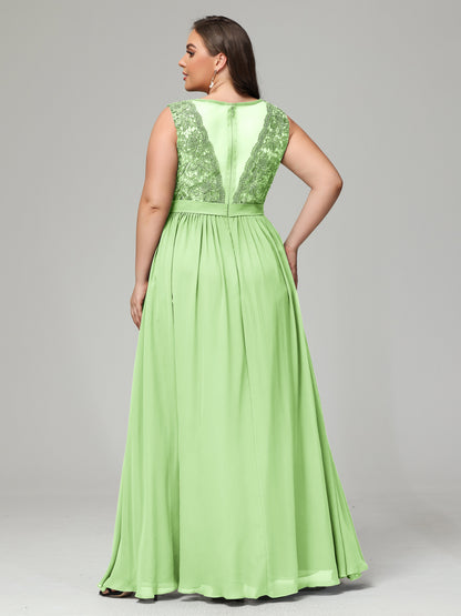 A-Line Bateau Plus Size Chiffon Bridesmaid Dresses