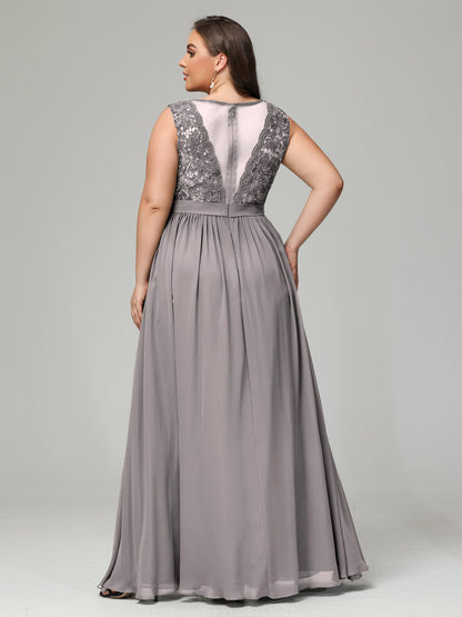 A-Line Bateau Plus Size Chiffon Bridesmaid Dresses