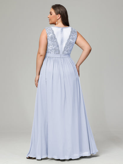A-Line Bateau Plus Size Chiffon Bridesmaid Dresses