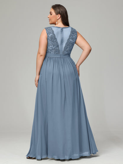 A-Line Bateau Plus Size Chiffon Bridesmaid Dresses
