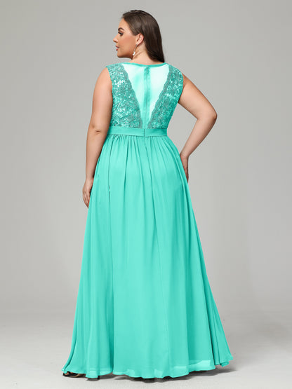 A-Line Bateau Plus Size Chiffon Bridesmaid Dresses
