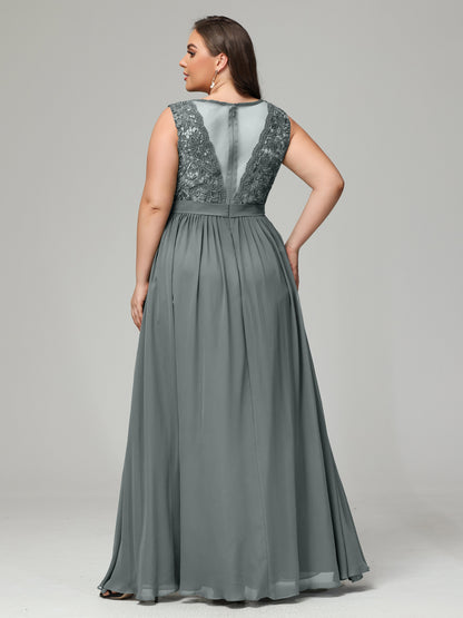 A-Line Bateau Plus Size Chiffon Bridesmaid Dresses