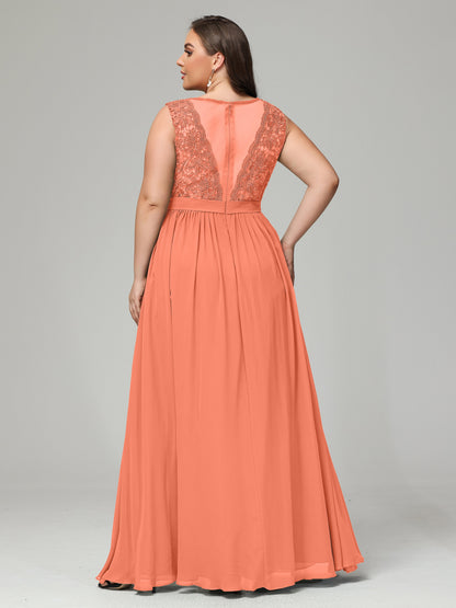 A-Line Bateau Plus Size Chiffon Bridesmaid Dresses