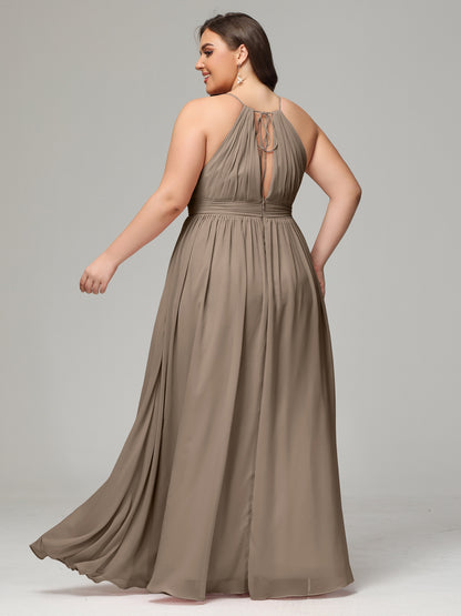 Floor Length Halter Plus Size Split Chiffon Bridesmaid Dresses