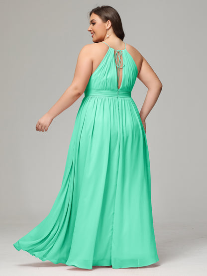 Floor Length Halter Plus Size Split Chiffon Bridesmaid Dresses