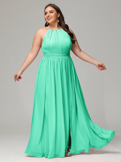 Floor Length Halter Plus Size Split Chiffon Bridesmaid Dresses