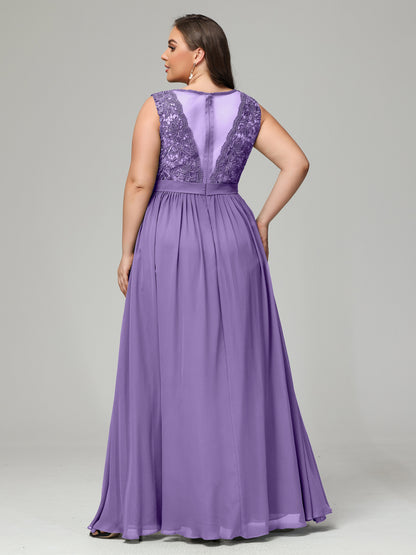 A-Line Bateau Plus Size Chiffon Bridesmaid Dresses
