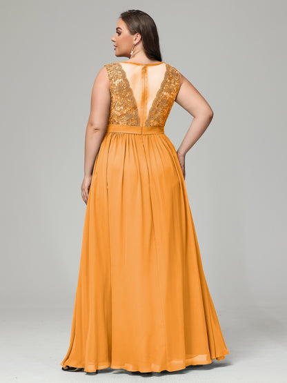 A-Line Bateau Plus Size Chiffon Bridesmaid Dresses