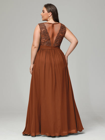 A-Line Bateau Plus Size Chiffon Bridesmaid Dresses
