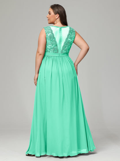 A-Line Bateau Plus Size Chiffon Bridesmaid Dresses