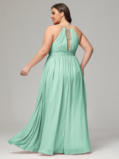 Floor Length Halter Plus Size Split Chiffon Bridesmaid Dresses