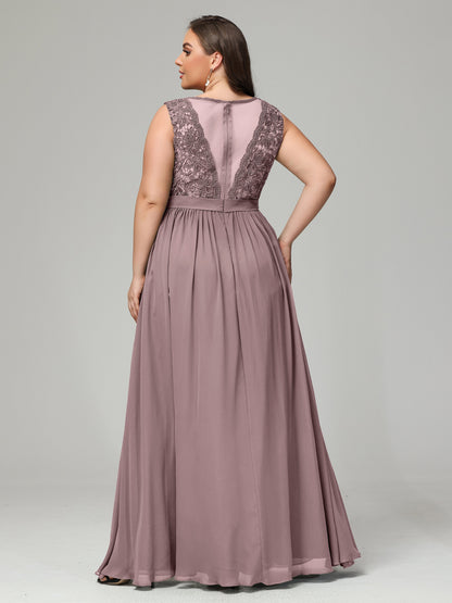 A-Line Bateau Plus Size Chiffon Bridesmaid Dresses