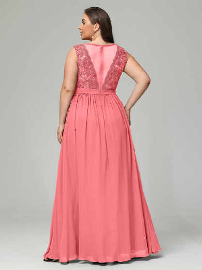 A-Line Bateau Plus Size Chiffon Bridesmaid Dresses