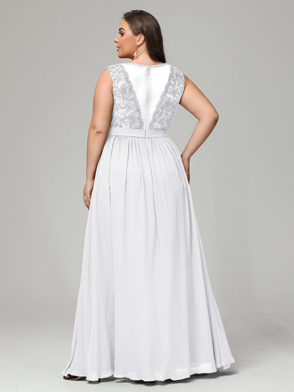 A-Line Bateau Plus Size Chiffon Bridesmaid Dresses