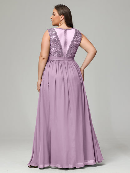 A-Line Bateau Plus Size Chiffon Bridesmaid Dresses