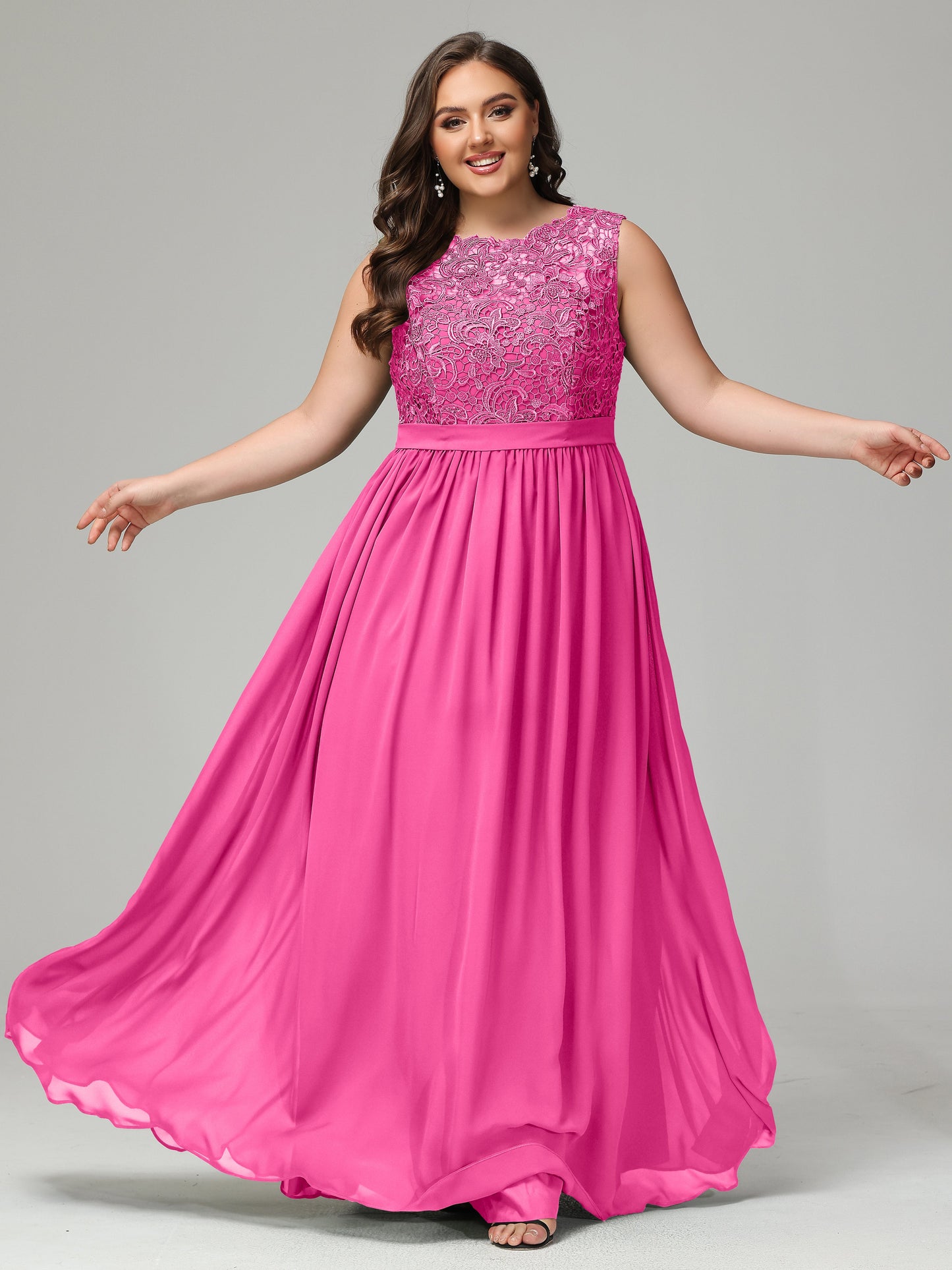 A-Line Bateau Plus Size Chiffon Bridesmaid Dresses
