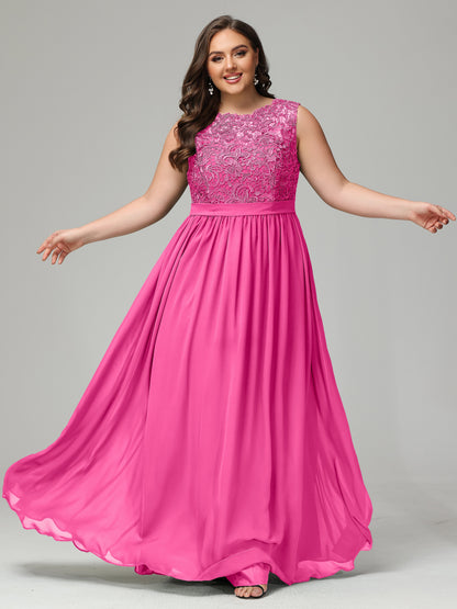 A-Line Bateau Plus Size Chiffon Bridesmaid Dresses