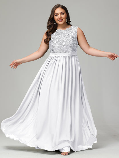 A-Line Bateau Plus Size Chiffon Bridesmaid Dresses