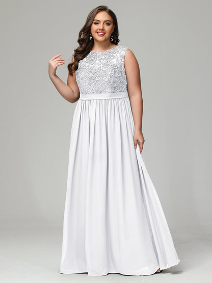 A-Line Bateau Plus Size Chiffon Bridesmaid Dresses
