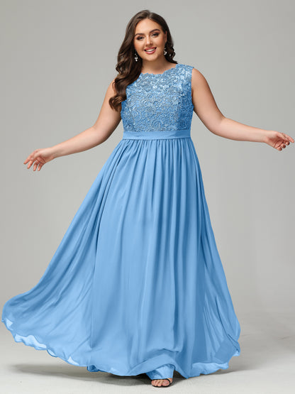 A-Line Bateau Plus Size Chiffon Bridesmaid Dresses