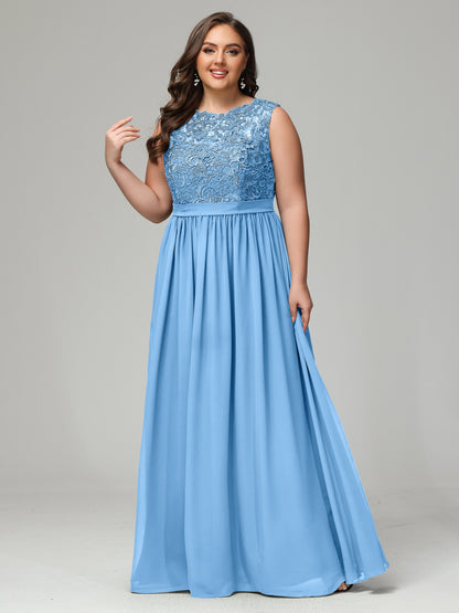 A-Line Bateau Plus Size Chiffon Bridesmaid Dresses