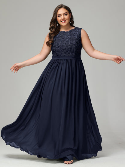 A-Line Bateau Plus Size Chiffon Bridesmaid Dresses
