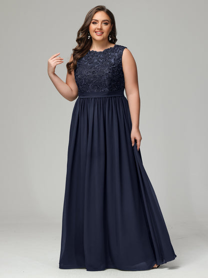 A-Line Bateau Plus Size Chiffon Bridesmaid Dresses