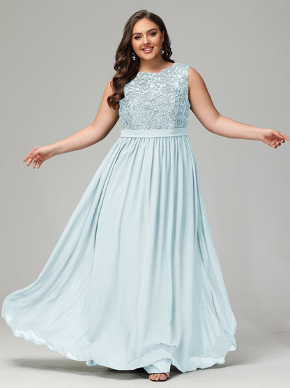 A-Line Bateau Plus Size Chiffon Bridesmaid Dresses
