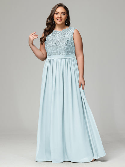 A-Line Bateau Plus Size Chiffon Bridesmaid Dresses